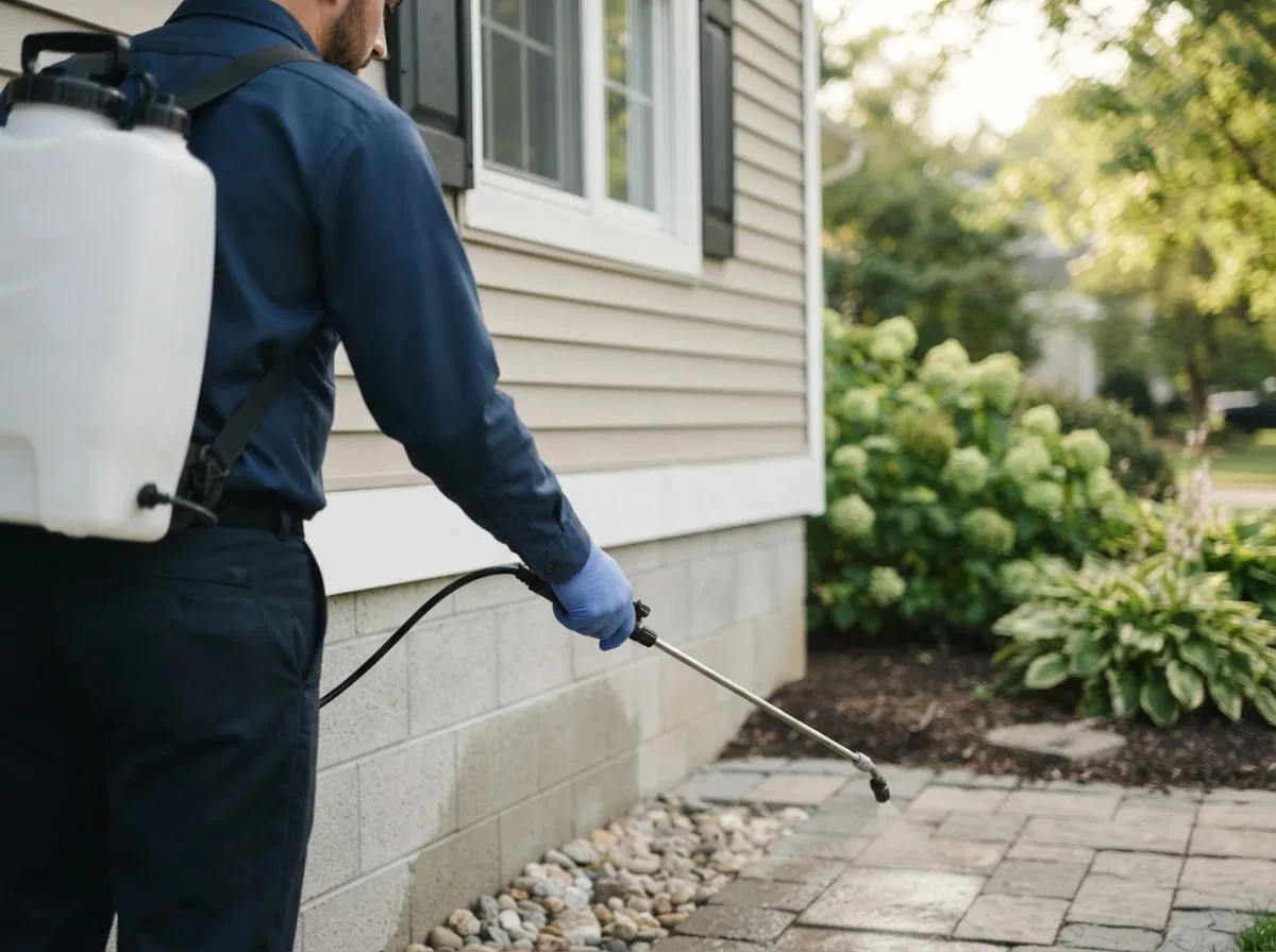 Pest control technician inspecting a home in Placerville, ID